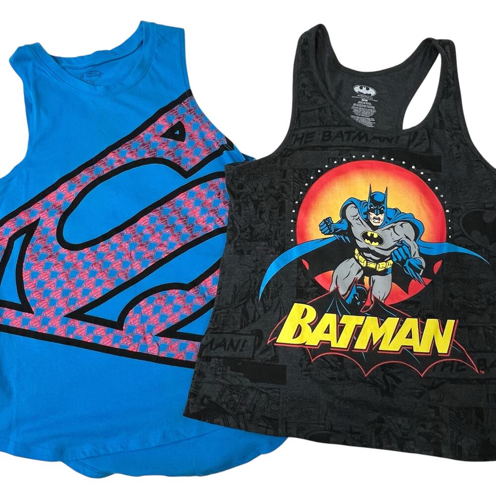 DC Comics Batman Superman Tank Top Bundle Women’s Medium Graphic Lot of 2